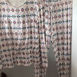 LOFT Womens Pajama Set with Red Green and Blue Pattern